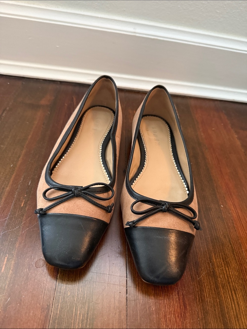 Boden Classic Two-Tone Ballet Flats in Tan and Black